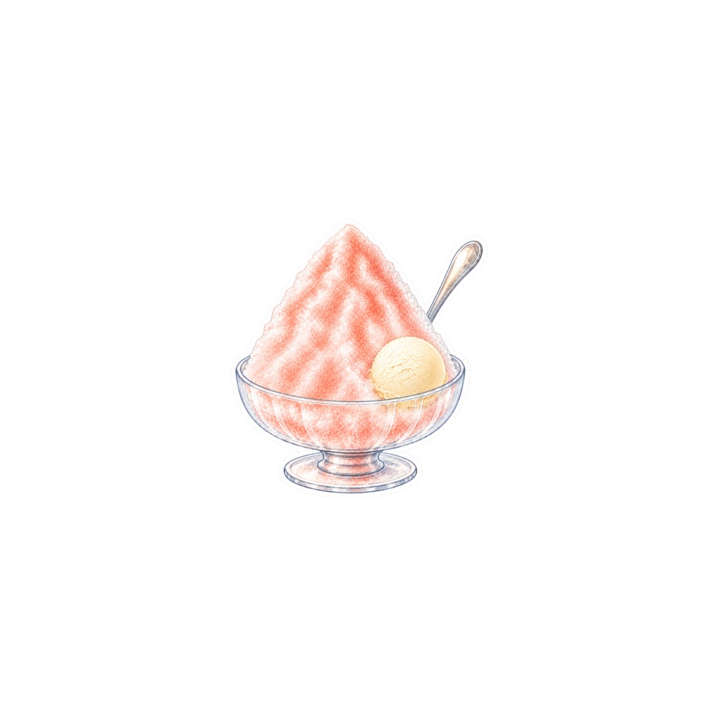【素材】かき氷 シール(背景透過PNG)|白桃 バニラアイス