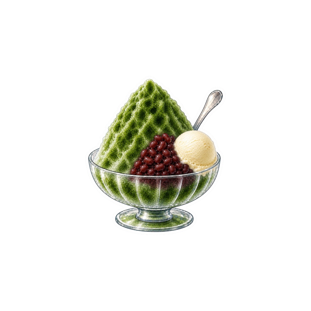 【素材】かき氷 シール(背景透過PNG)|宇治金時 バニラアイス