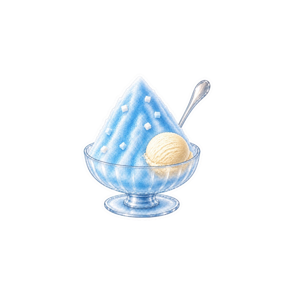 【素材】かき氷 シール(背景透過PNG)|ラムネ バニラアイス