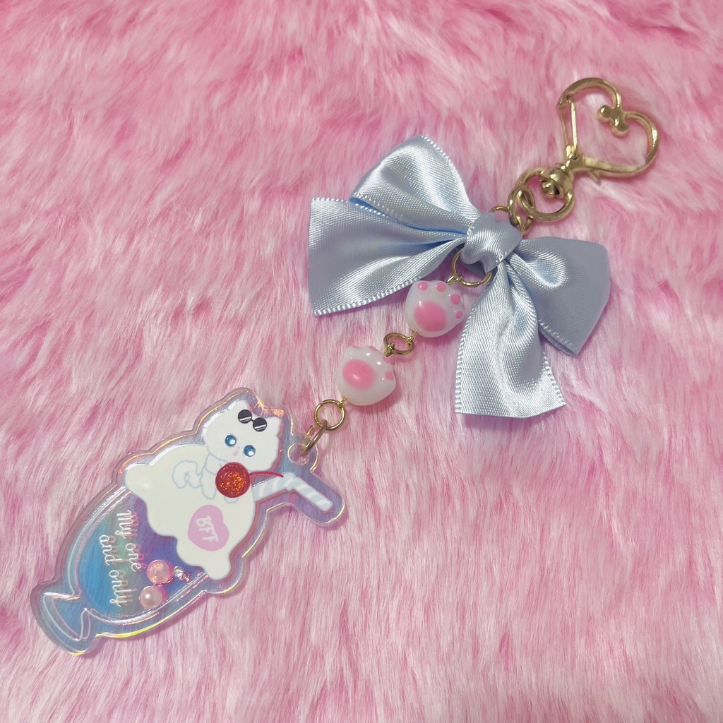 🍹さとるねこクリームソーダキーホルダー🐾リボン🎀