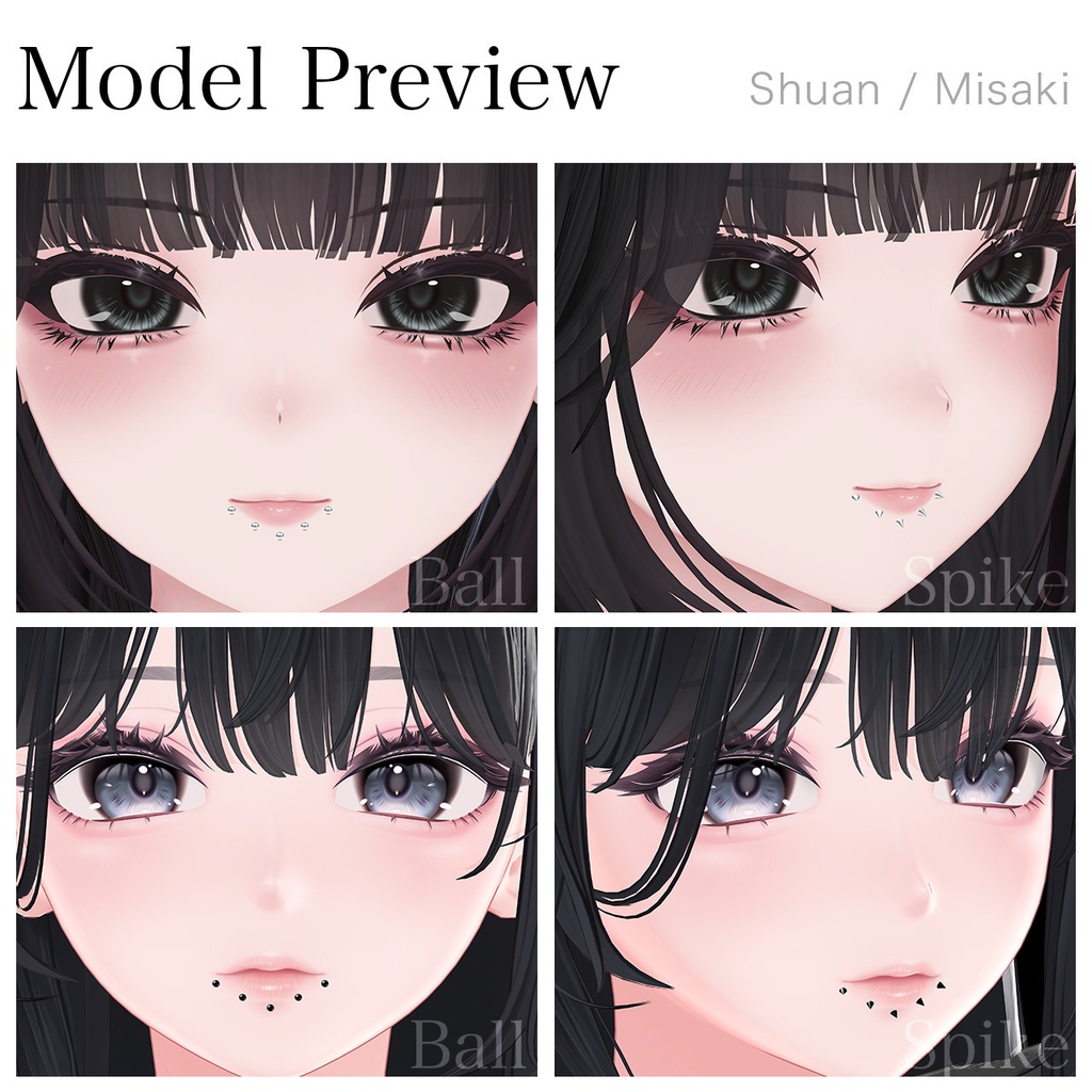 SALE⭐【4アバター対応】Lip Piercing - Ball & Spike -|口ピアス ラブレット リップピアス【リップシンク・MA対応】