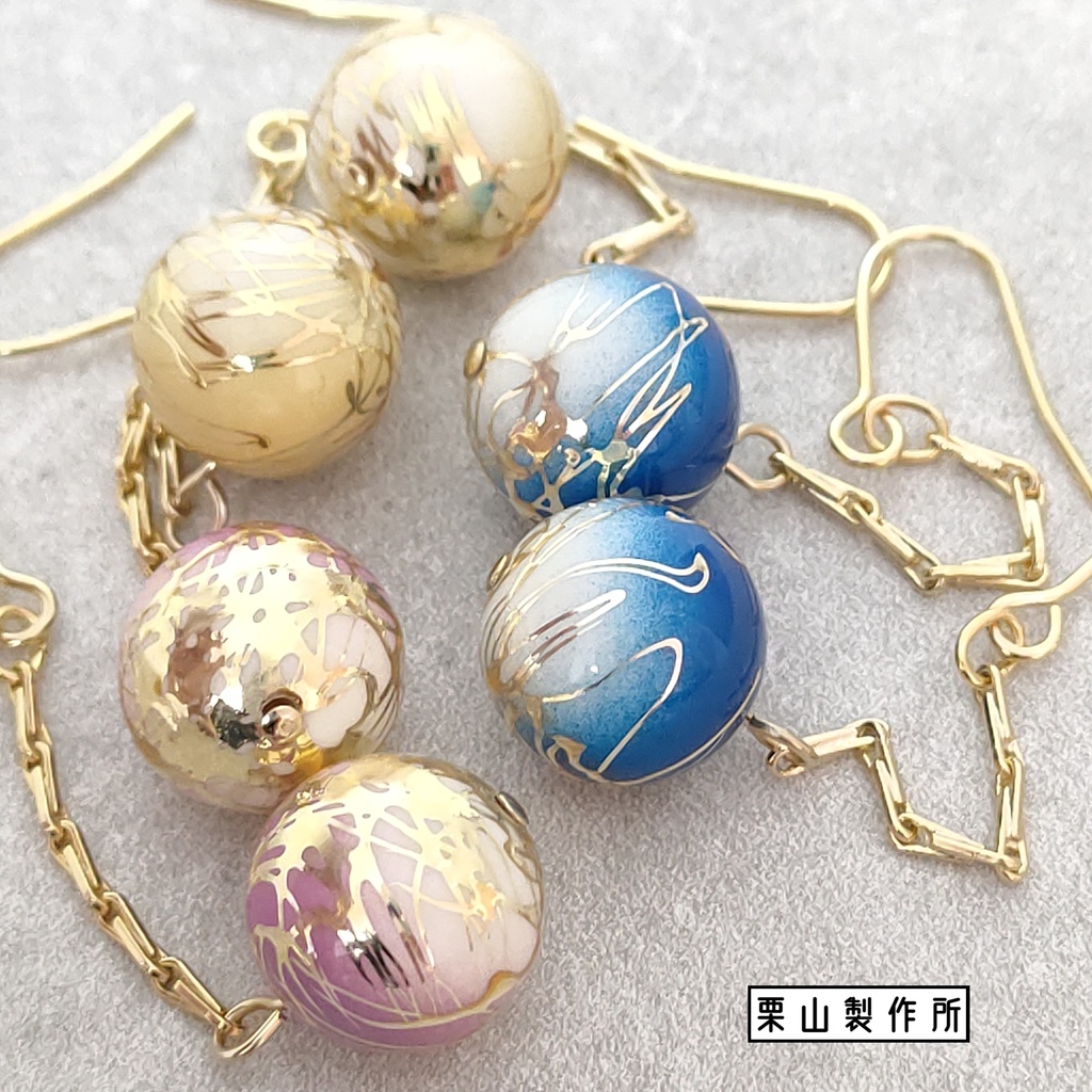 ピアス・イヤリング/和柄の定番!鮮やかな唐草模様のパールに艶やかな涙型チェーンを合わせ!優雅で風流に!和装にも!