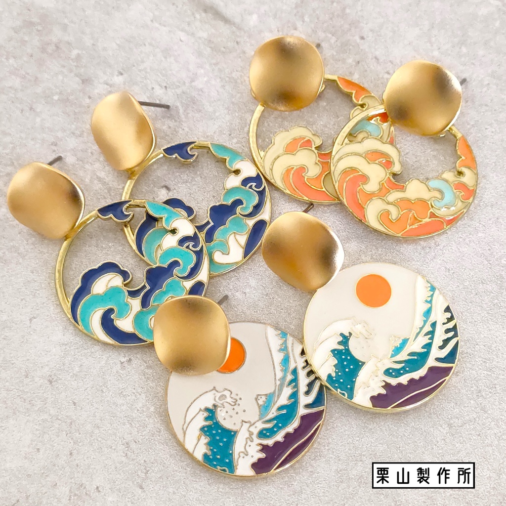 GC ピアス/波模様のサークルチャームで爽快で清々しく!カジュアルに!和装や着物と和せて!和風モダンに!