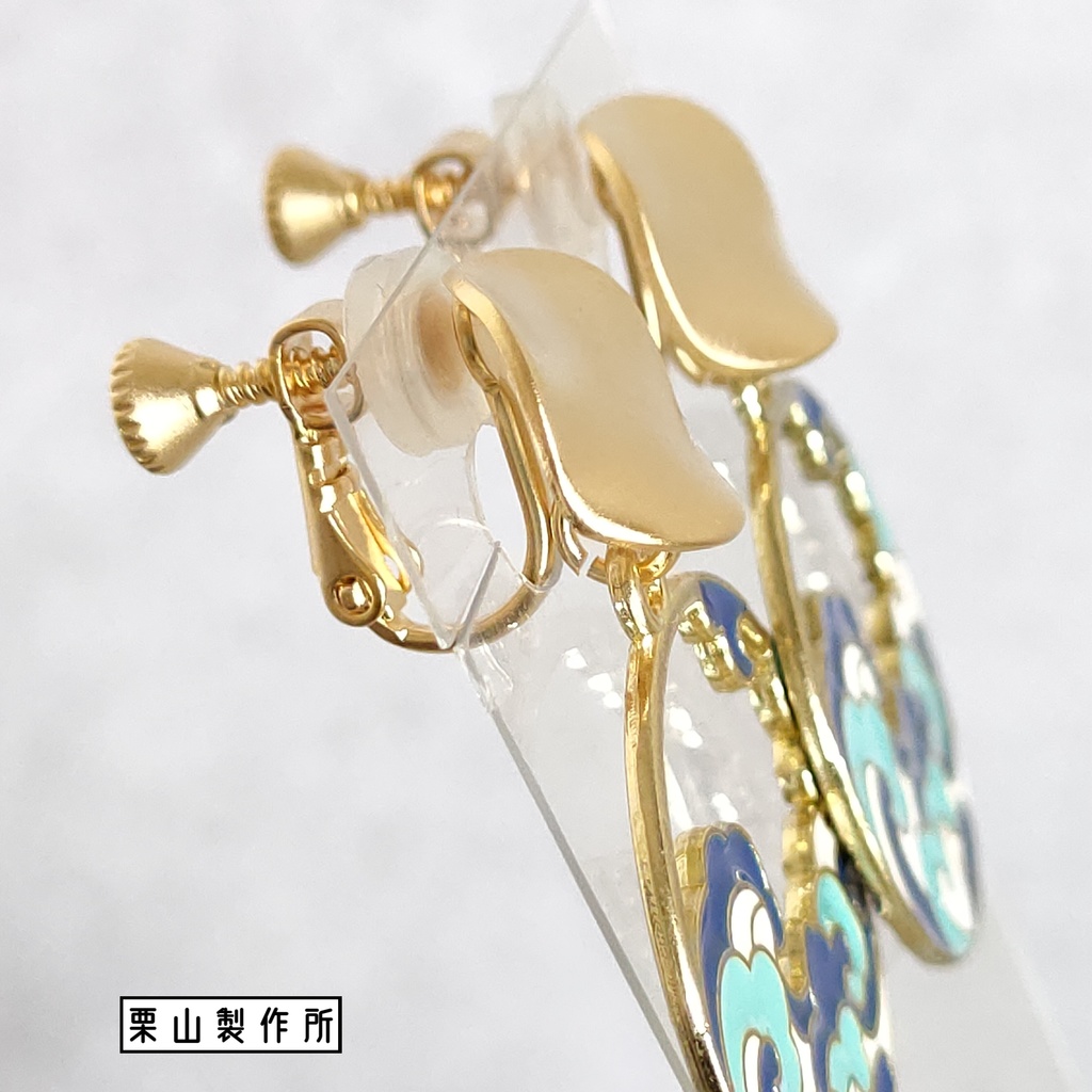 GC ピアス/波模様のサークルチャームで爽快で清々しく!カジュアルに!和装や着物と和せて!和風モダンに!