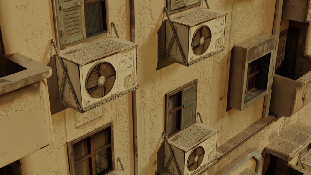 荒廃的 建物壁 室外機