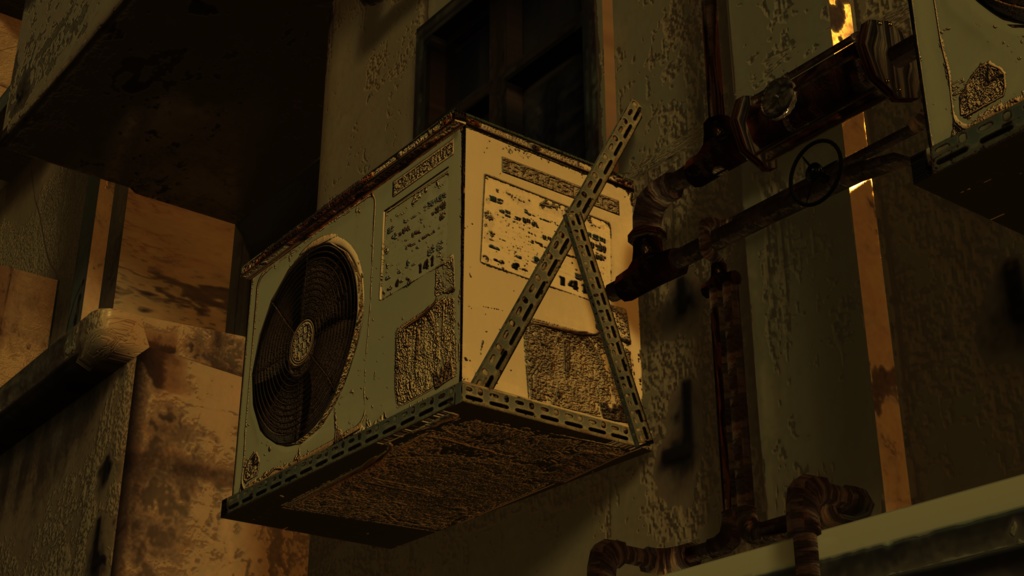 荒廃的 建物壁 室外機