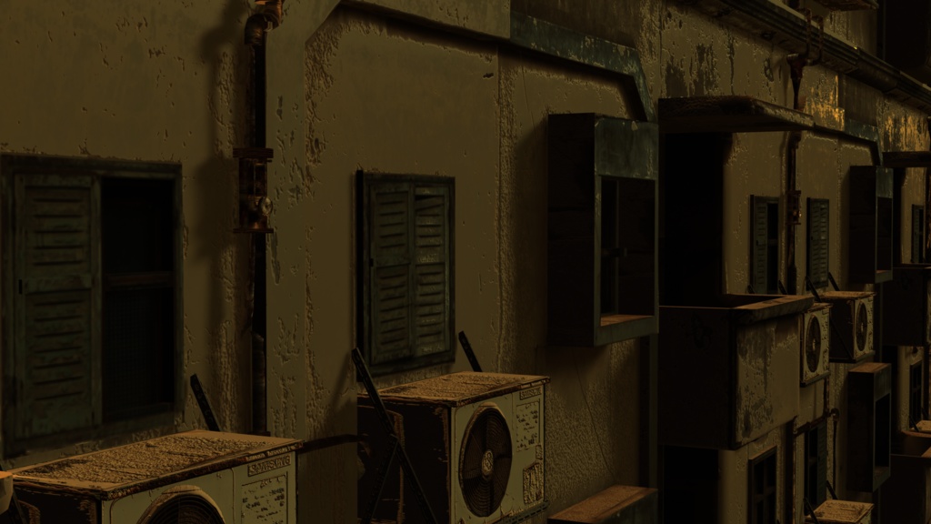 荒廃的 建物壁 室外機