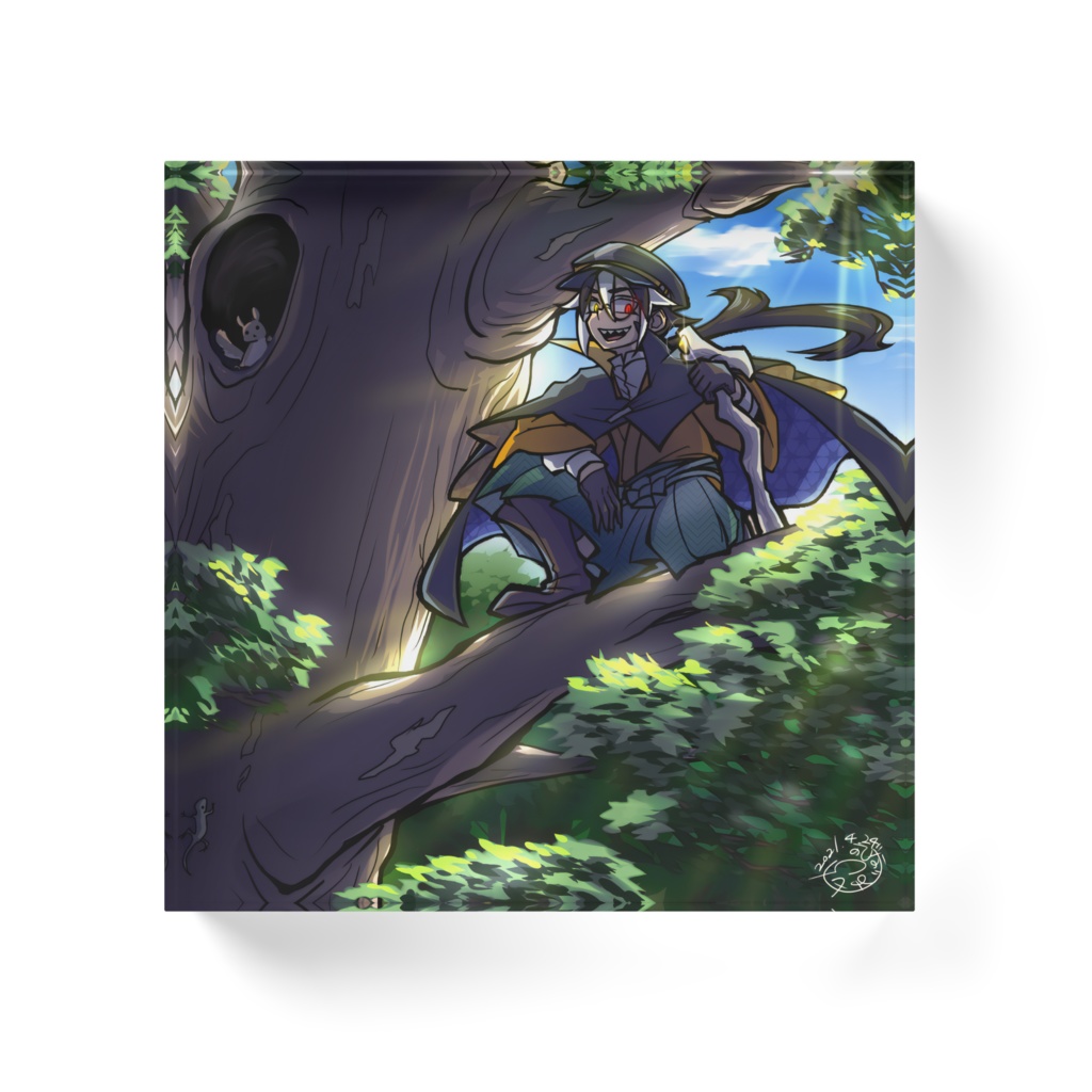 アクリルブロック 樹上の少年 雷蔵