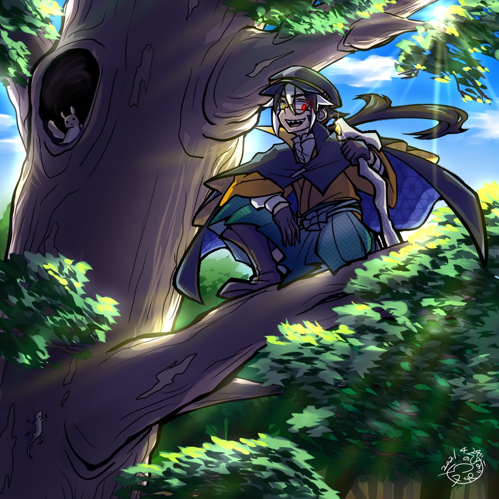 アクリルブロック 樹上の少年 雷蔵