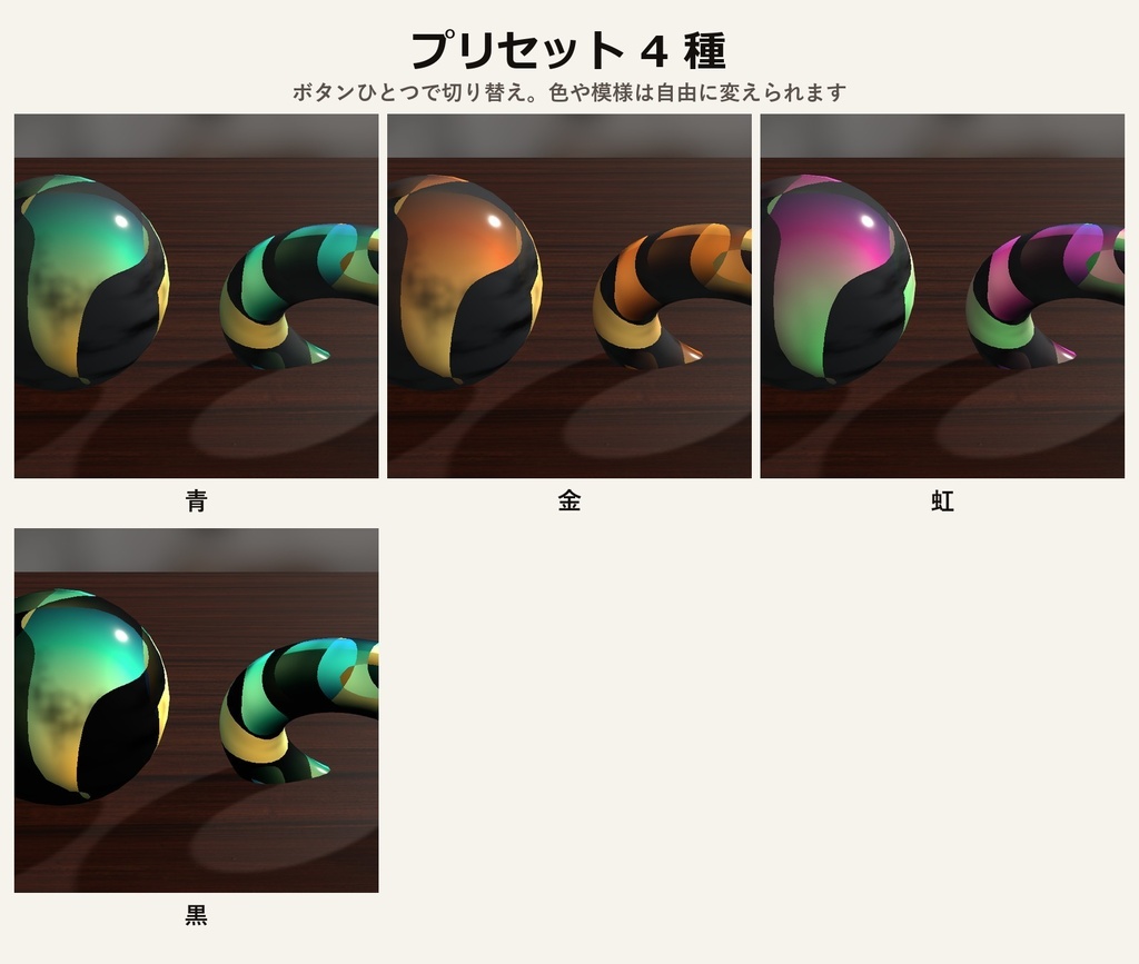 【VRChat・アバター用】ラブラドライトシェーダー「ラブラドライト」Labradorite【角度で光る石/アクセ・角に】