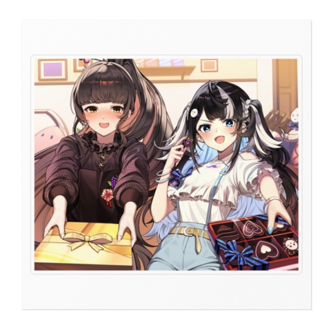 屋敷シエルと酵穣桃桜バレンタインチョコステッカー/Kojo Momozakura and Yashiki Ciel Sticker