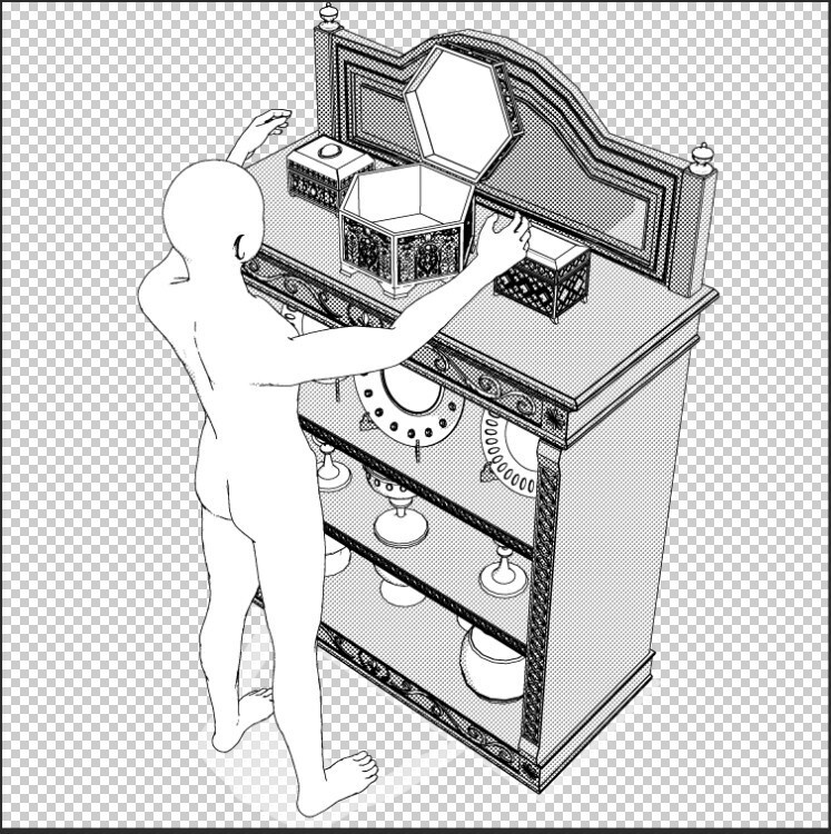 【商用可】中世・宝物庫の飾り棚セット(豪華な皿・杯・宝箱付き/蓋可動)【3D小物・背景】