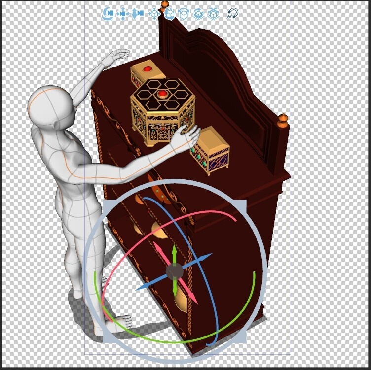 【商用可】中世・宝物庫の飾り棚セット(豪華な皿・杯・宝箱付き/蓋可動)【3D小物・背景】
