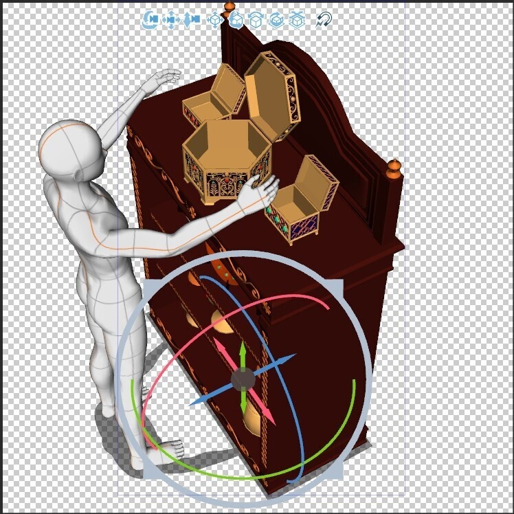 【商用可】中世・宝物庫の飾り棚セット(豪華な皿・杯・宝箱付き/蓋可動)【3D小物・背景】
