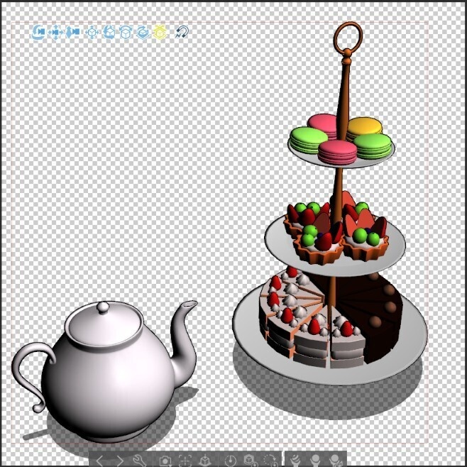 【商用可】シンプルなティーポットセット(ケーキスタンド・スイーツ付)【3D小物】