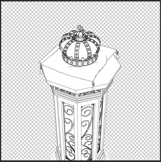 中世・王宮の金王冠と装飾スタンドセット(クッション付)【3D小物・背景】