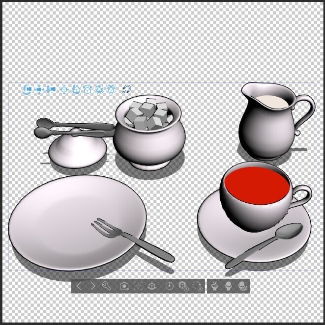 シンプルな西洋風・ティーカップ&食器セット【3D小物】