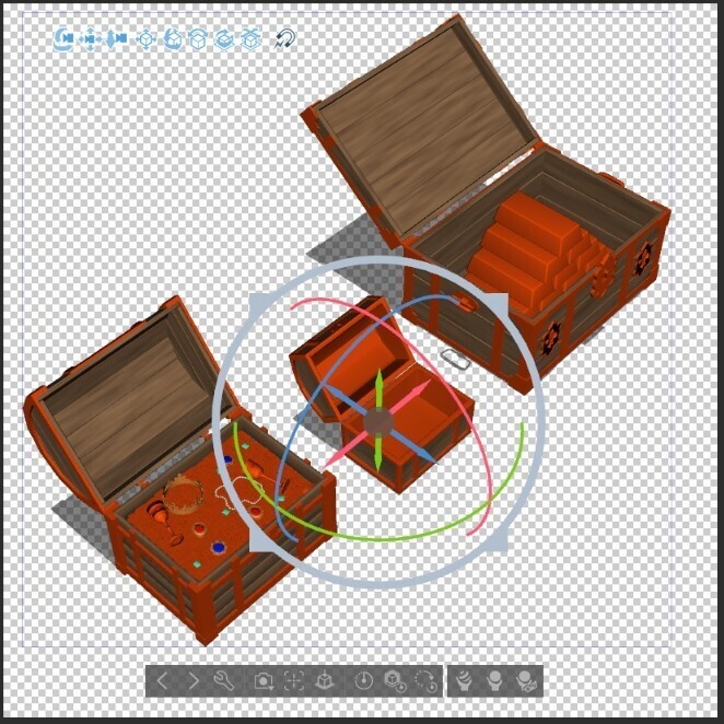 ファンタジー宝箱セット(開閉可動・金貨・金塊入り付)【3D小物・背景】