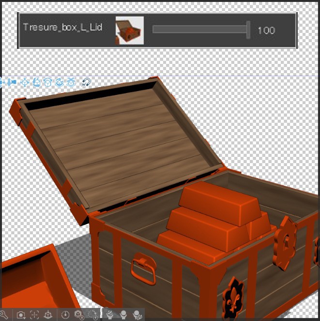 ファンタジー宝箱セット(開閉可動・金貨・金塊入り付)【3D小物・背景】