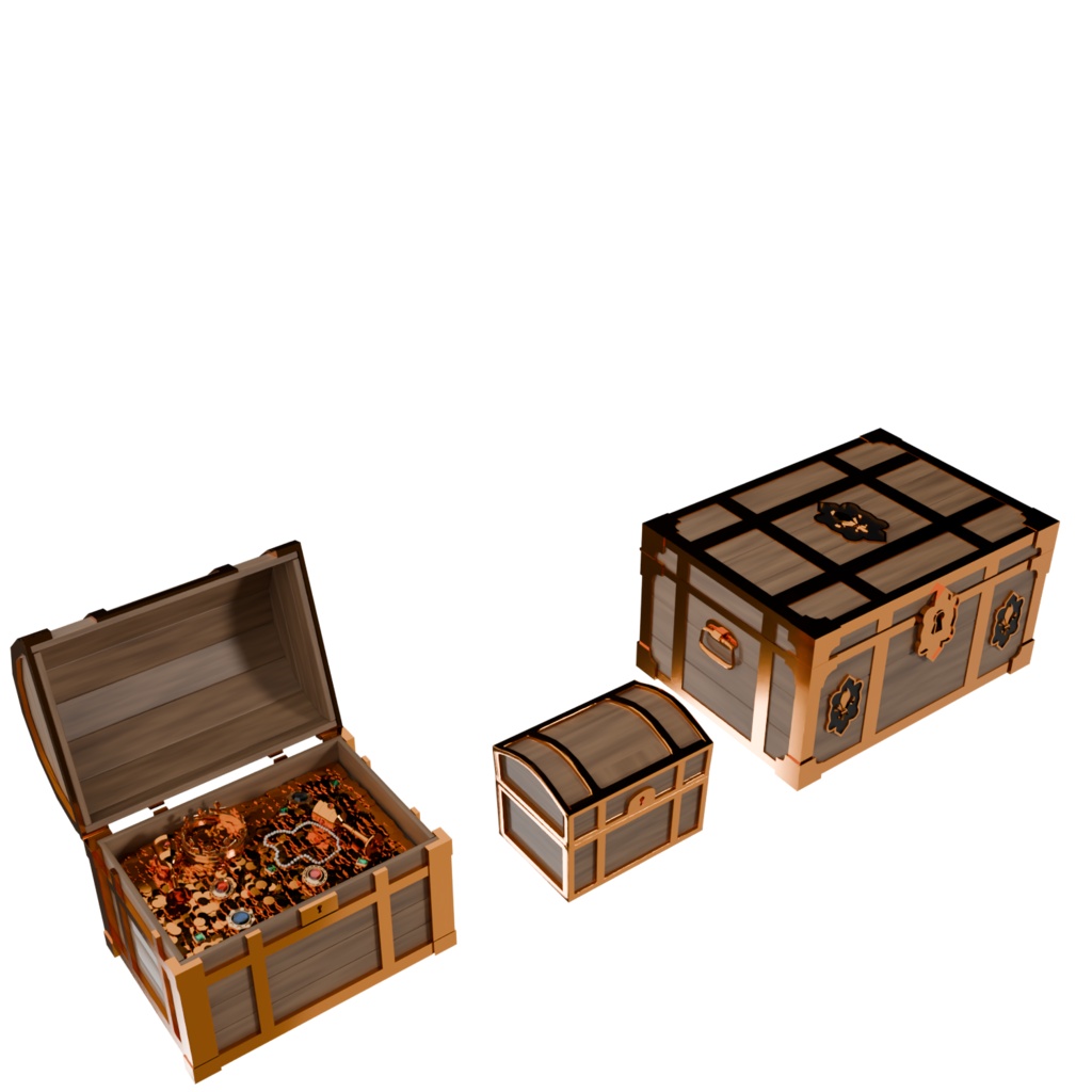 ファンタジー宝箱セット(開閉可動・金貨・金塊入り付)【3D小物・背景】