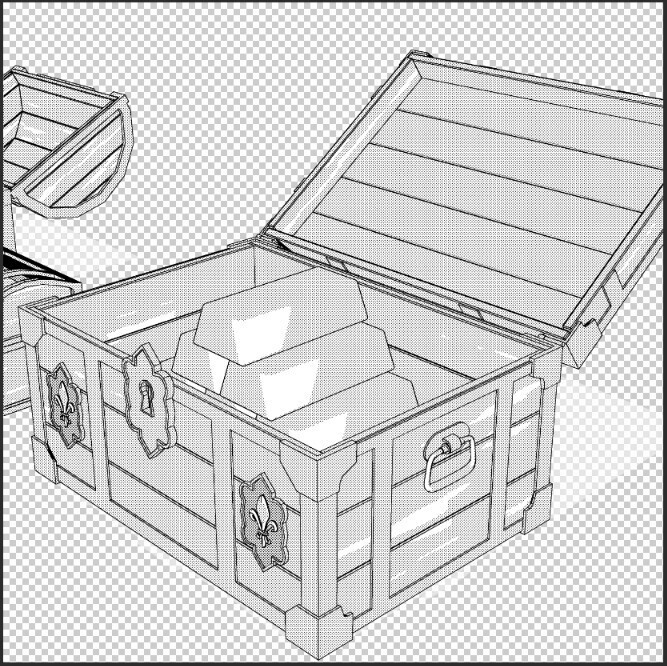 ファンタジー宝箱セット(開閉可動・金貨・金塊入り付)【3D小物・背景】