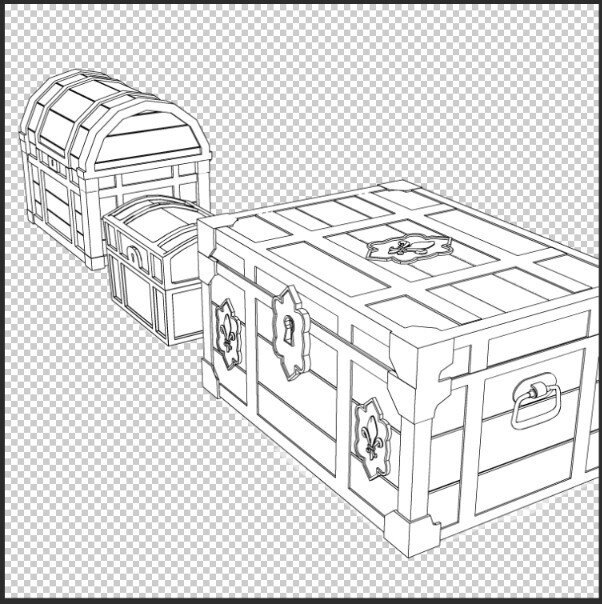 ファンタジー宝箱セット(開閉可動・金貨・金塊入り付)【3D小物・背景】