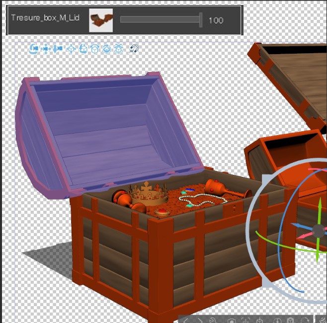 ファンタジー宝箱セット(開閉可動・金貨・金塊入り付)【3D小物・背景】