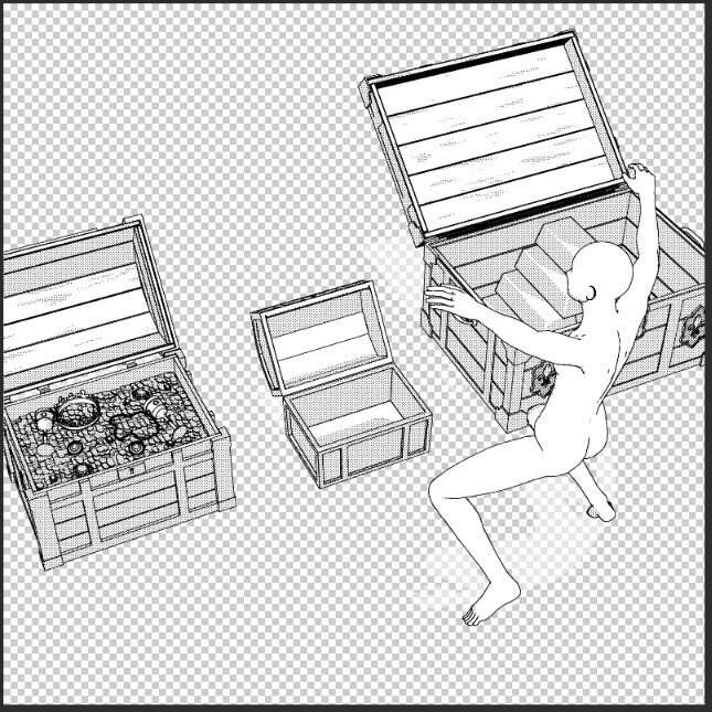 ファンタジー宝箱セット(開閉可動・金貨・金塊入り付)【3D小物・背景】