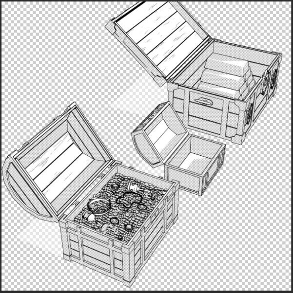 ファンタジー宝箱セット(開閉可動・金貨・金塊入り付)【3D小物・背景】