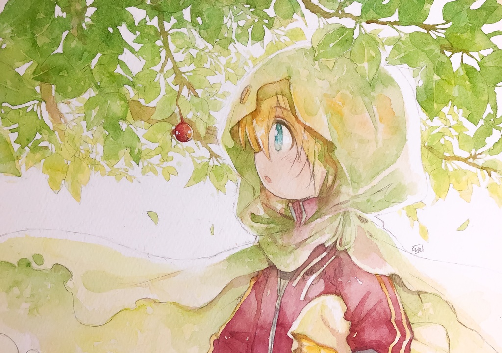 【水彩原画】さくらんぼひとつ