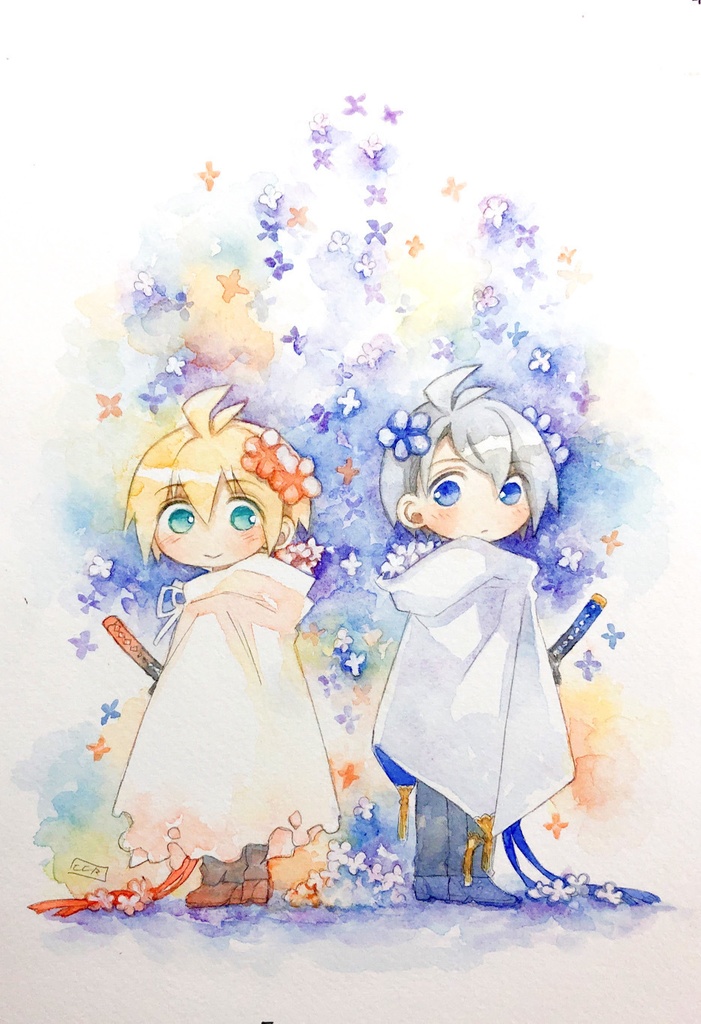 ⑥【水彩原画】花降る伯仲