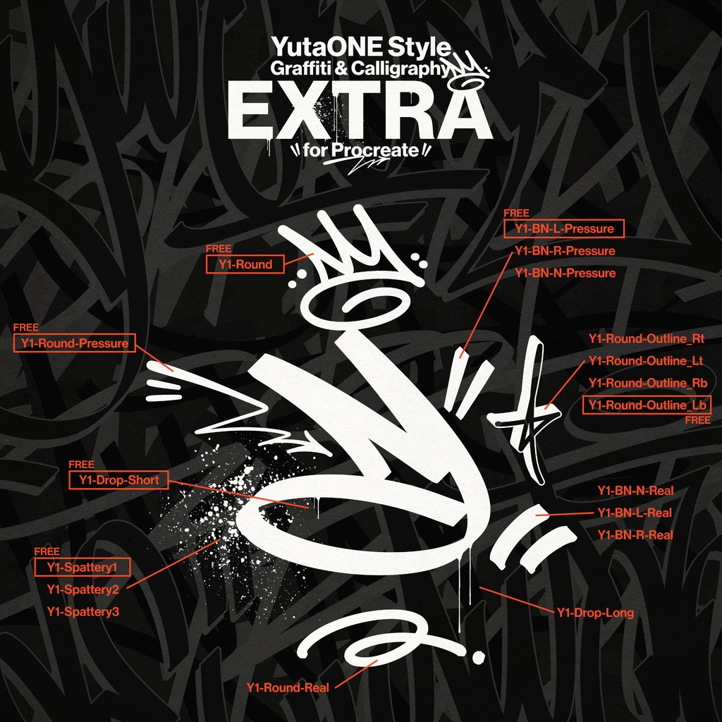 【無料Procreate用ブラシ】グラフィティ&カリグラフィー向け丸ペン&装飾ツール18種類