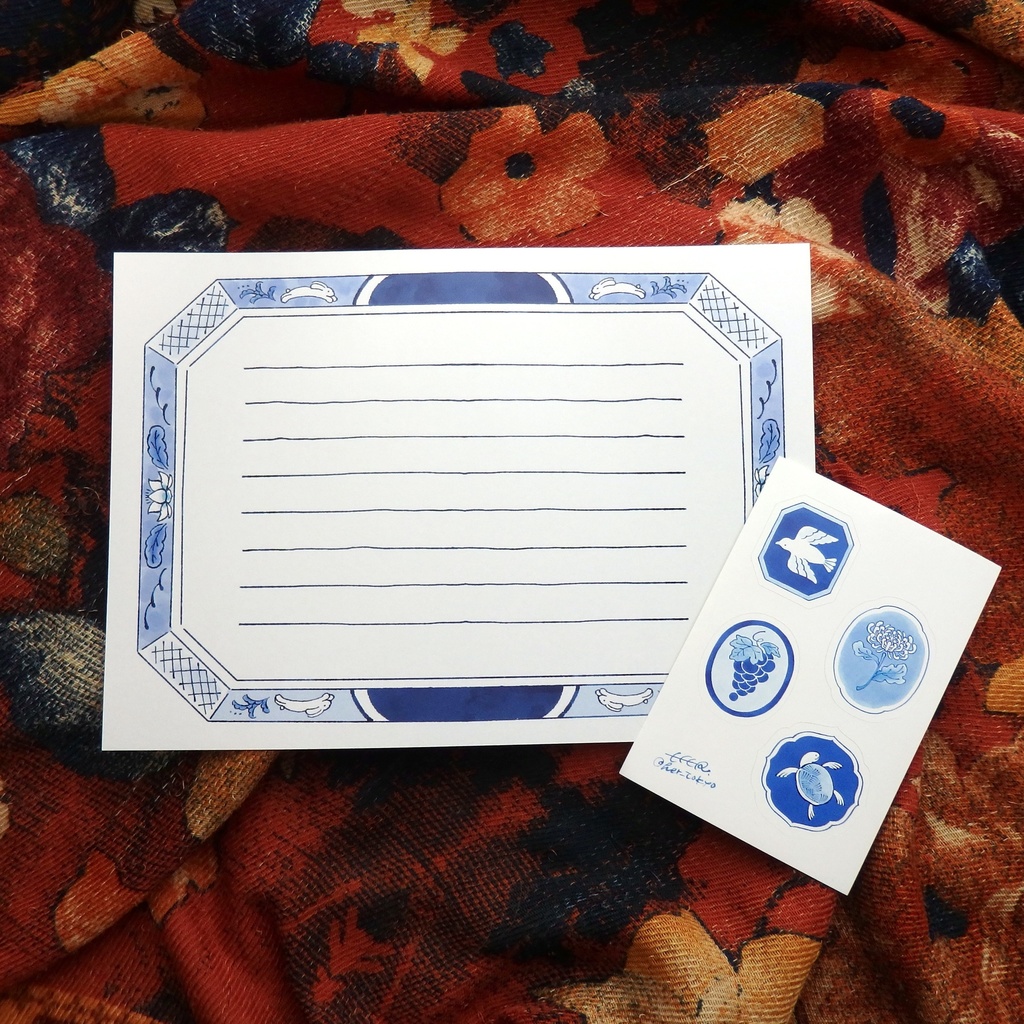 染付風便箋 / うさぎ　シールセット
