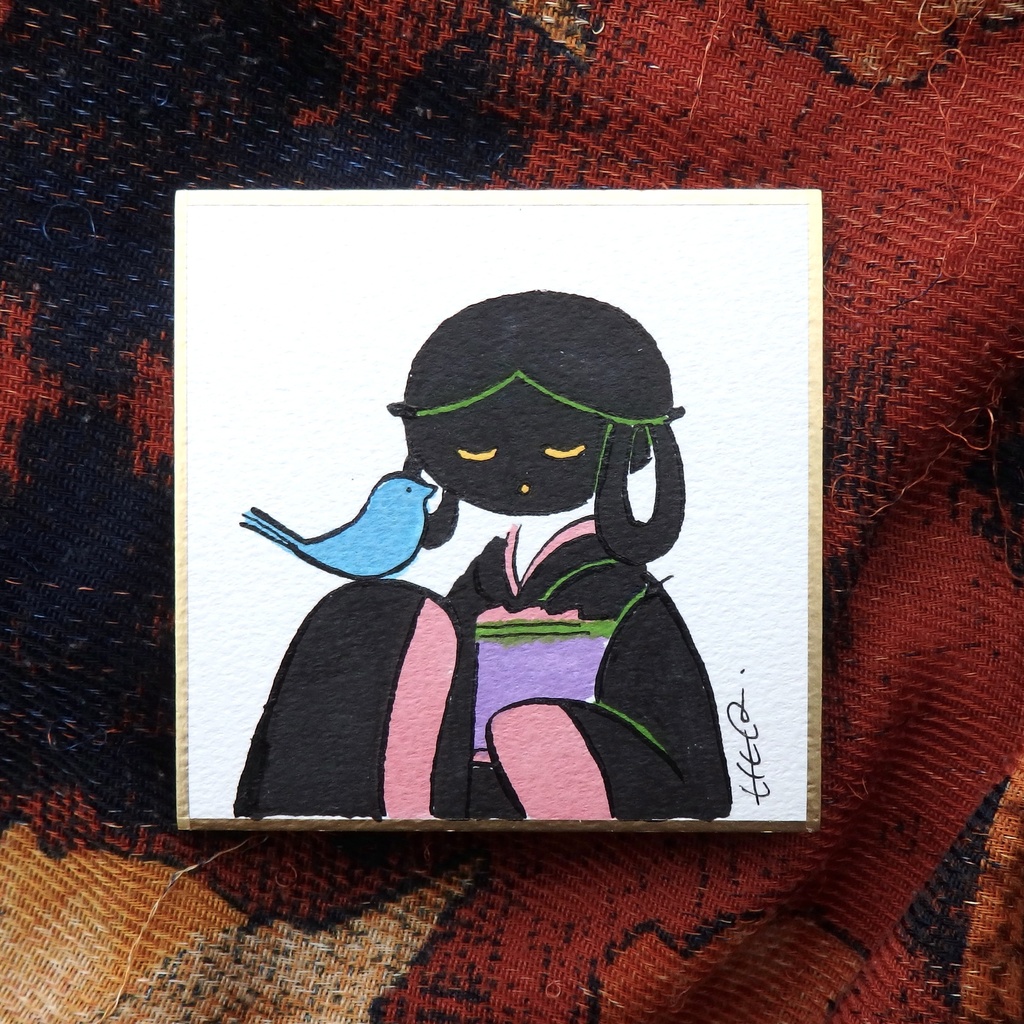 豆色紙 / 青い鳥と天使（原画）