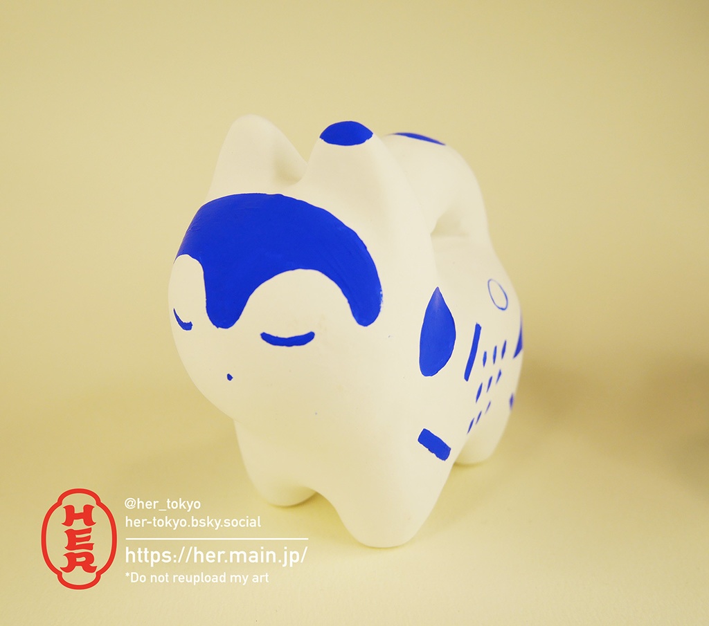 【青い張子】犬張子Mサイズ／雨と幾何学模様