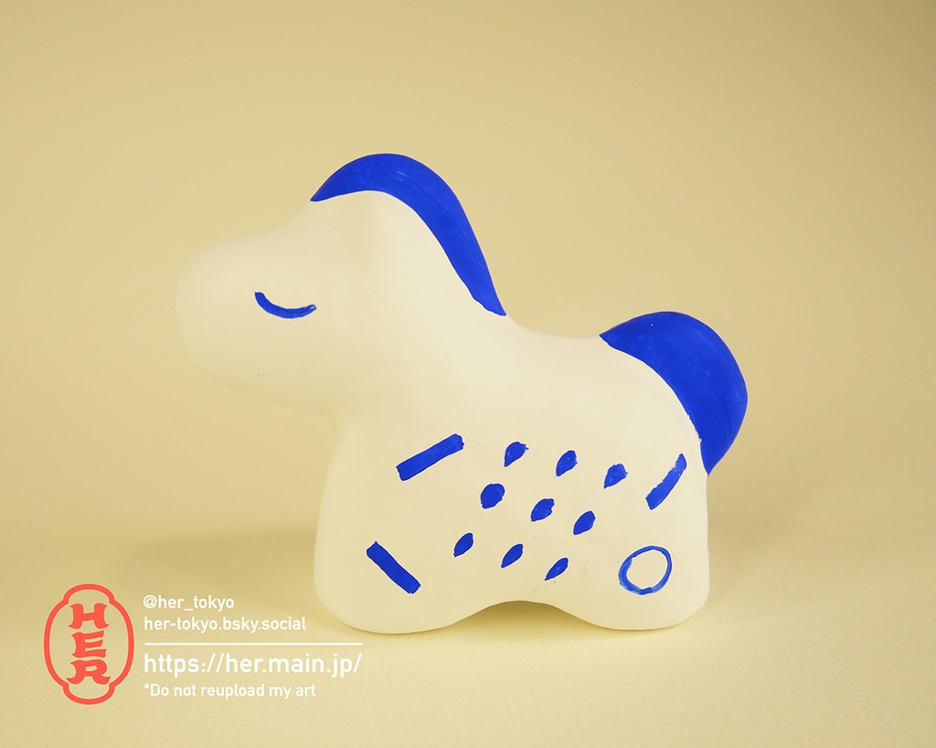 【青い張子】2026年干支　午張子／雨と幾何学模様