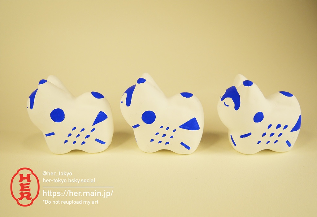 【青い張子】犬張子Sサイズ/雨と幾何学模様