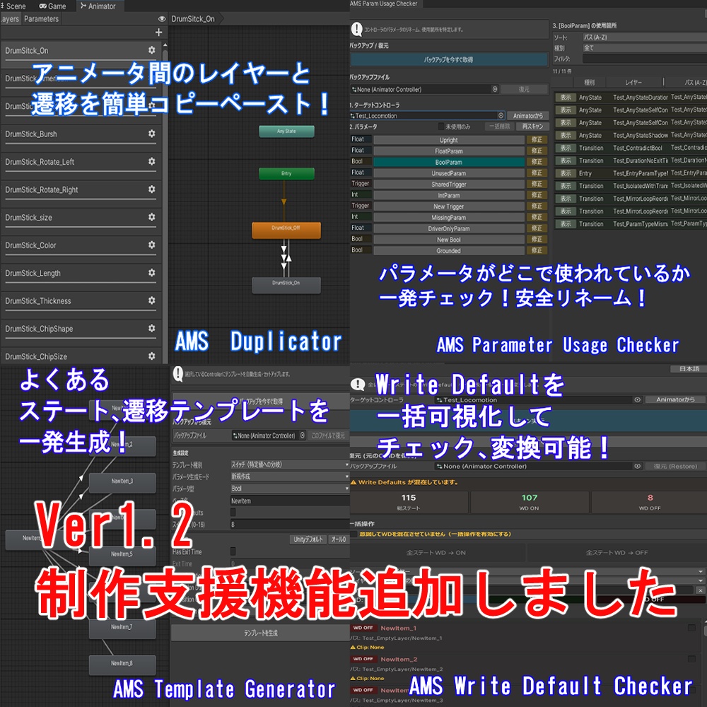 (VRChat) フルパッケージ版 アニメータのエラーを高速分析・修正して問題解消&制作・改変スピードアップ! Animator Management Suite (AMS)