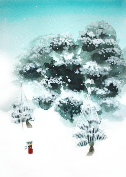 「六と雪吊り」掛け軸風タペストリー