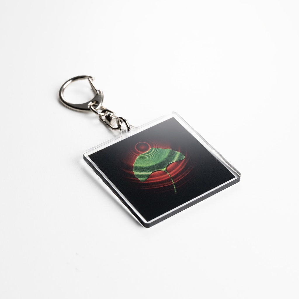 Acrylic key chain Green ginkgo and water ripples