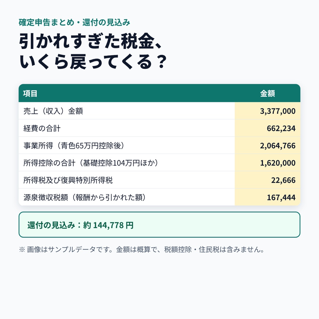フリーランスの収支・源泉徴収・確定申告シート【還付額がわかる/ライター・デザイナー・エンジニア/Excel・Googleスプレッドシート】2026年分