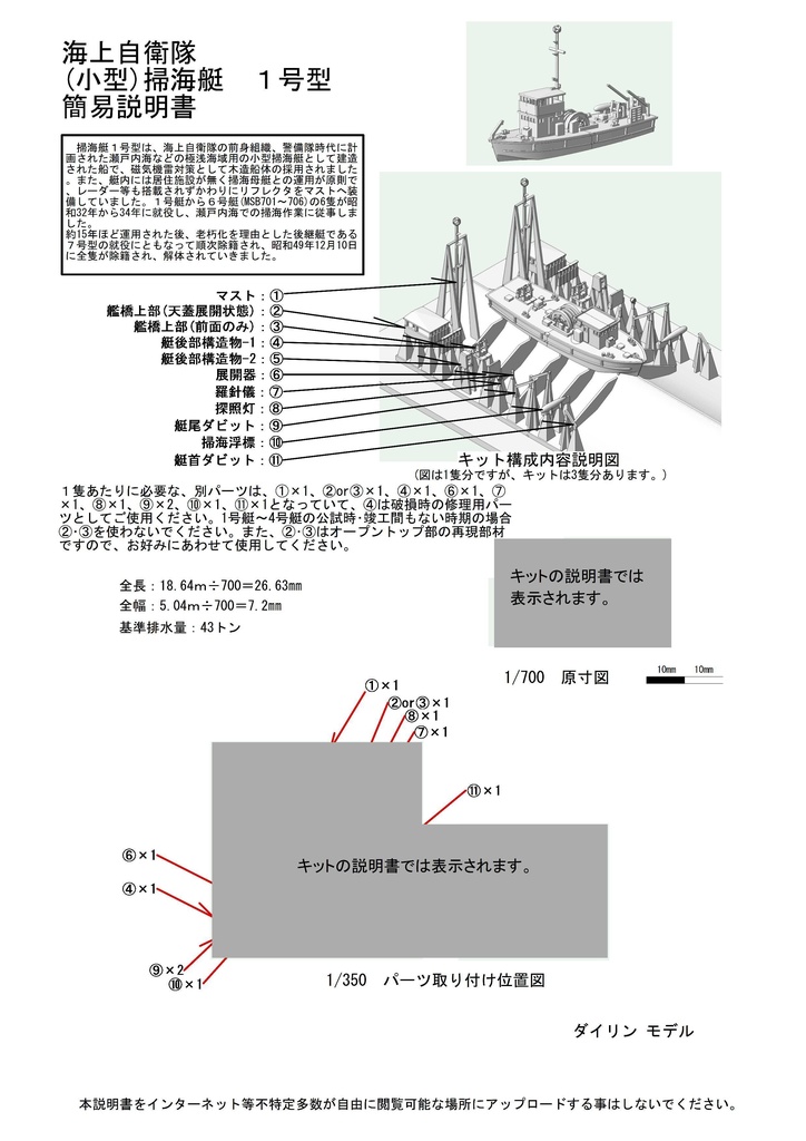 1/700 海上自衛隊 (小型)掃海艇 1号型 3隻