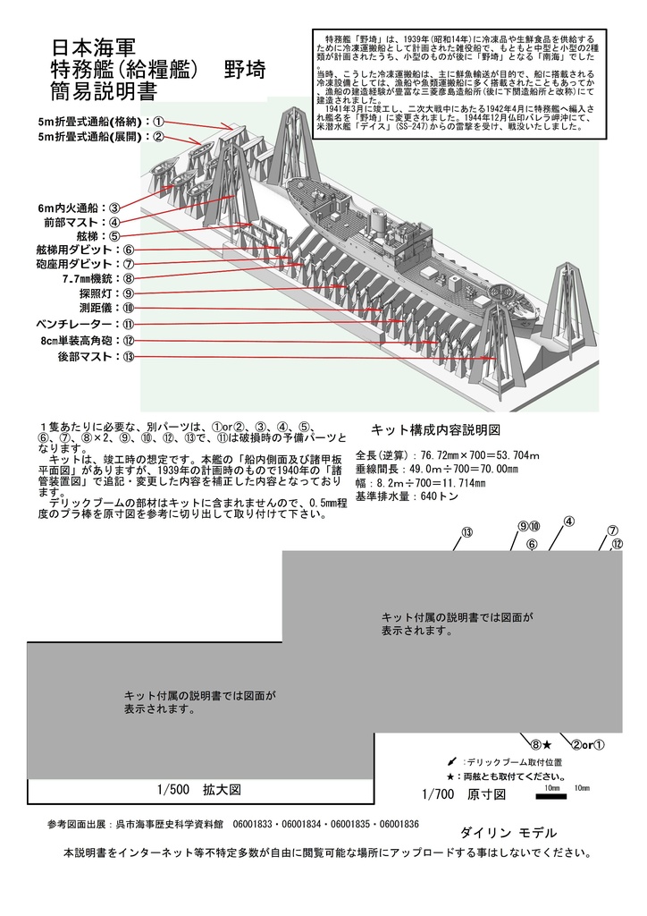 1/700 日本海軍 特務艦(給糧艦)「野埼」 1隻