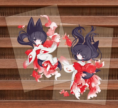 クリアポストカード2枚セット　狐娘と金魚