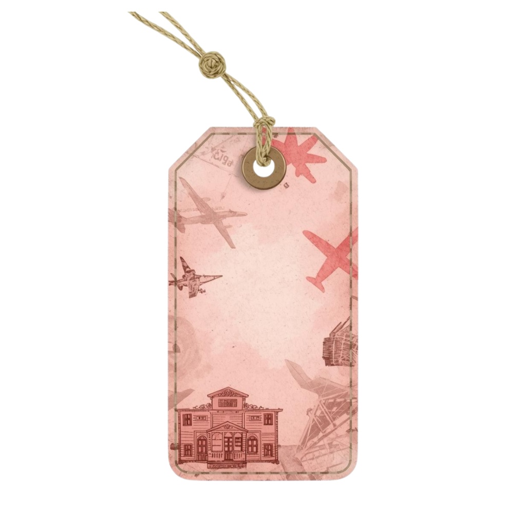 【旅行アイテム】水彩画風ピンクのアンティーク調の旅行アイテムシリーズ(全10種)
