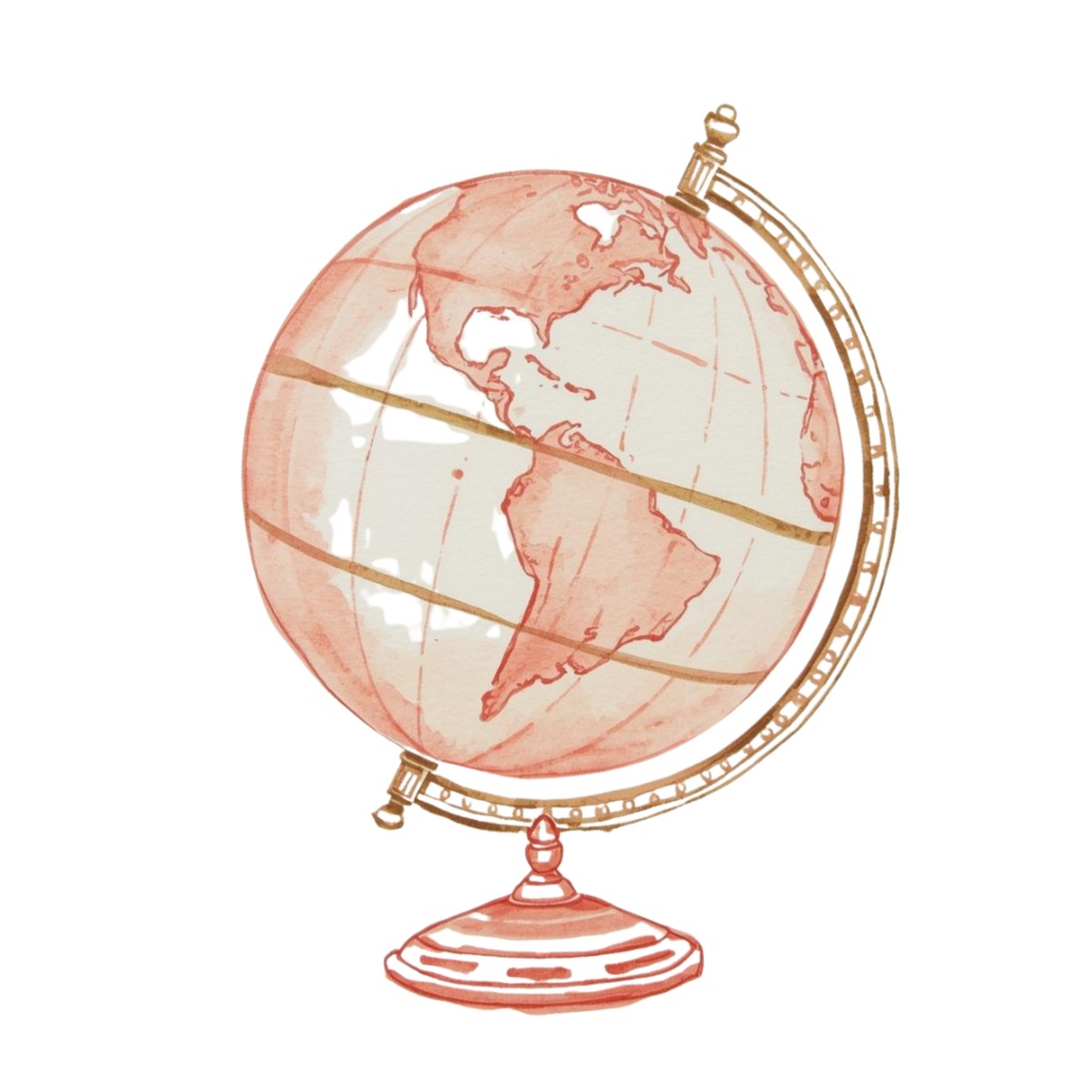 【旅行アイテム】水彩画風ピンクのアンティーク調の旅行アイテムシリーズ(全10種)