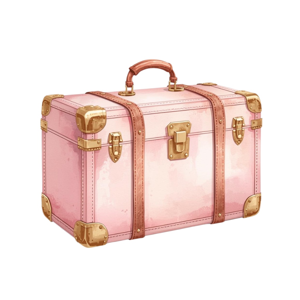 【旅行アイテム】水彩画風ピンクのアンティーク調の旅行アイテムシリーズ(全10種)