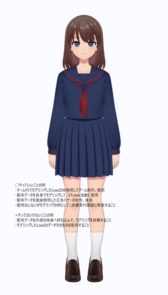 【フリー素材】Live2D用パーツ分け済みPSDデータ「shcool girl」