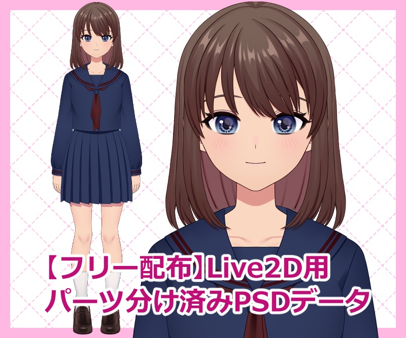 【フリー素材】Live2D用パーツ分け済みPSDデータ「shcool girl」