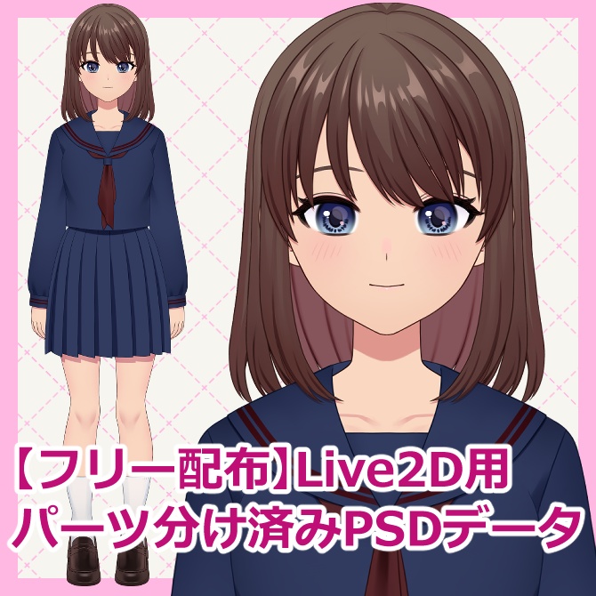 【フリー素材】Live2D用パーツ分け済みPSDデータ「shcool girl」